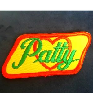Patty Jacket Hat Shirt Patch Name Tag Badge Personalized Heart VTG 1970s Sew On